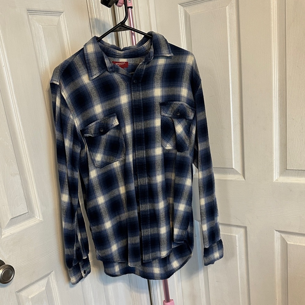 Blue and White Plaid Flannel Shirt
